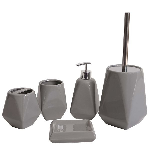 Ensemble de salle de bain 5 pièces Mendler HWC-C71, ensemble de toilette ensemble de salle de bain accessoires de salle de bain, céramique, gris, 73859