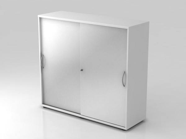Armoire à portes coulissantes Hammerbacher 3OH 120cm poignée arquée blanc/argent, 120x40x110 cm (LxPxH), V1753S/W/S/BM