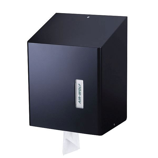 Distributeur d'essuie-mains en rouleau Air Wolf, série Omega, H x L x P : 373 x 279 x 211 mm, acier inoxydable revêtu de noir mat, 29-525