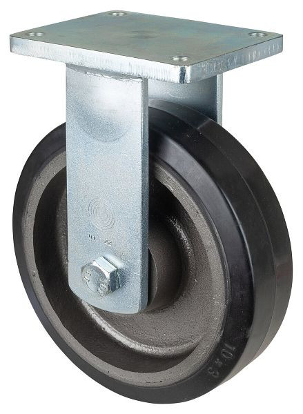 Roulette robuste BS Wheels, roulette fixe, largeur de roue 75 mm, Ø roue 250 mm, capacité de charge 750 kg, bandages élastiques noirs, fonte, roulements à billes, RR110.B81.251