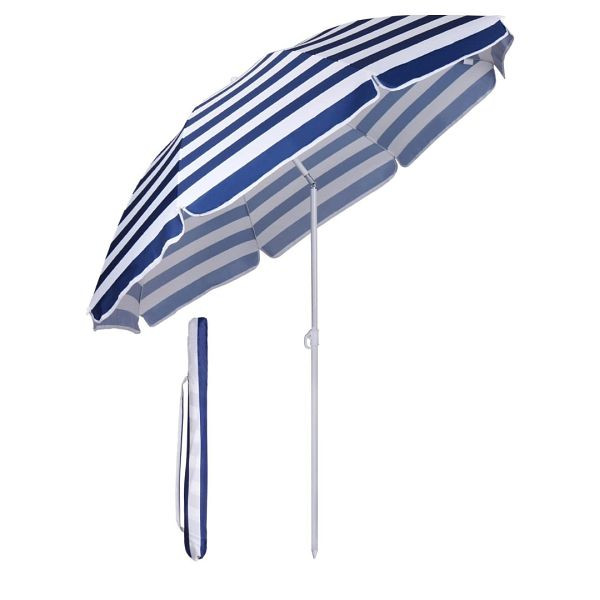 Parasol rond Sekey® 160 cm, coloris : rayures bleues et blanches, 39916005