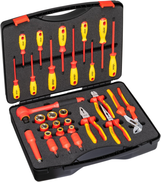 Jeu d'outils VIGOR VDE, carré 12,5 mm (1/2"), profil à six pans extérieurs, profil à six pans intérieurs, 5 - 24, PH0 - PH2, T15 - T30, outils : 29, V5632