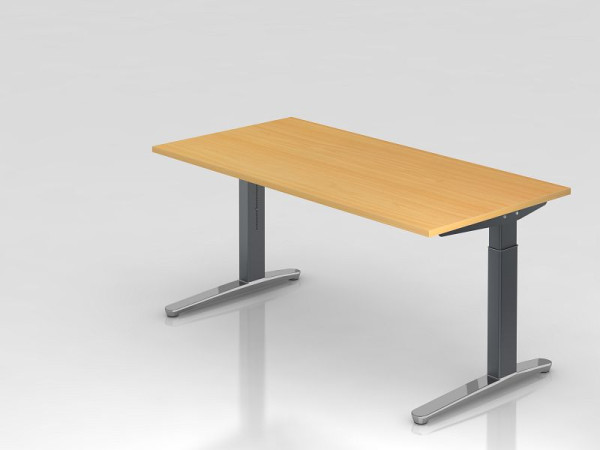 Bureau Hammerbacher pied C 160x80cm hêtre/graphite (poli), forme rectangulaire, VXB16/6/GC