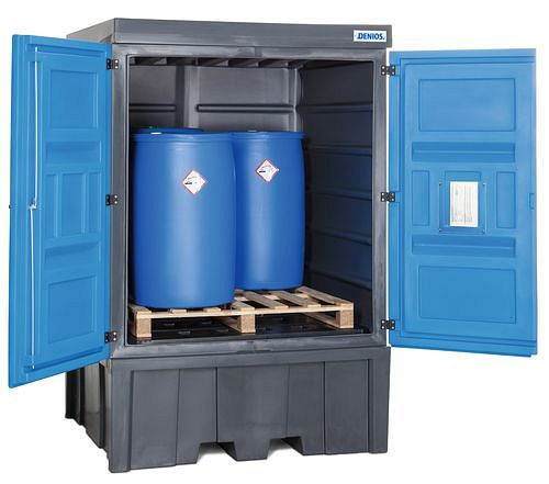 Dépôt DENIOS PolySafe type C pour 4 fûts de 200 litres chacun ou 1 IBC de 1000 litres chacun, en plastique, 211-946