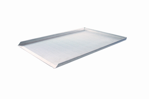 Plaque à pâtisserie Schneider aluminium 580 x 780 x 25 mm, 3 côtés 90° 1 petit côté ouvert, perforé 3mm, 381007