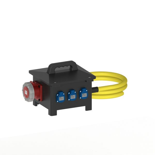 ELSPRO Vollgummi-Sicherheitsverteiler FREIBURG, Zuleitung: 3 m CEE 400 V, Ausgang: 1x 400 V, 63 A, 1x 400 V, 32 A, 1x 400 V, 16 A, 3 Schuko, 1456612