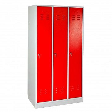 Casier / armoire ADB "Regular" 3 portes, dimensions (HxLxP) : 1775x890x500 mm, couleur du corps : gris clair (RAL 7035), couleur de la porte : rouge feu (RAL 3000), 40903