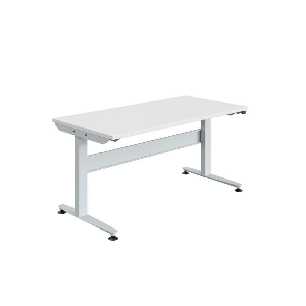 Table de travail SOFAME REGULOG, réglable en hauteur électrique, L 1200 x P 750 x H 719 à 1119 mm, plan de travail mélaminé 19 mm, gris clair RAL 7035, W010140016GC
