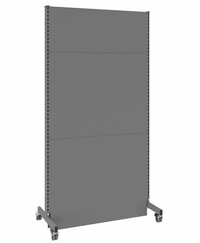 Cloison acoustique mobile DENIOS, champ de base, L 1250, H 2500 mm, tôle perforée acoustique sur deux faces, grise, 293073