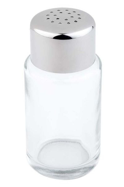 Salière/poivrière APS, Ø 4 cm, hauteur : 9 cm, verre, couvercle en acier inoxydable, mat, 18 trous (chacun Ø 1,35 mm), 40439