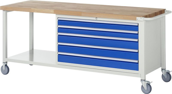 Etabli mobile RAU 8000 - modèle 8371, L2000 x P700 x H880-1080 mm, conteneur de sous-structure à droite, 5x tiroirs : 2xH90, 3xH120 mm, 05-8371A6-207B4H.11