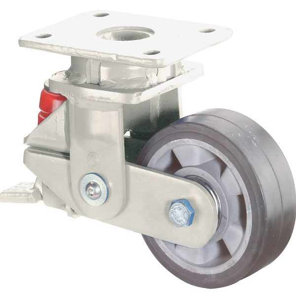 Roulettes BS Roulettes fortes charges à ressorts avec freins, largeur 50 mm, Ø125 mm, jusqu'à 220 kg, bandages élastiques noirs, corps en aluminium, roulements à billes, T120.B80.125