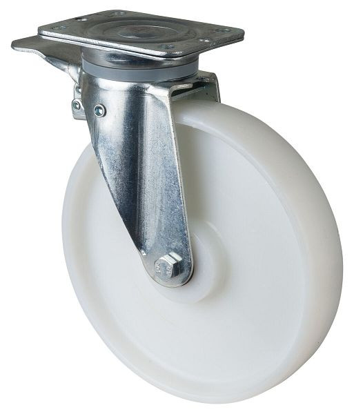 Rouleau de transport BS rollers avec frein, largeur 50 mm, Ø250 mm, jusqu'à 400 kg, bande de roulement/corps de roue en plastique, roulement à rouleaux, lot de 2, L420.B10.250