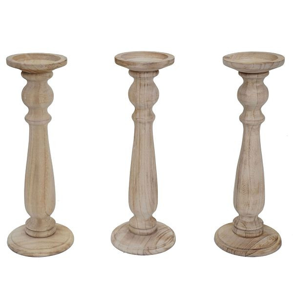 Mendler set de 3 bougeoirs T360, bougeoir, look shabby vintage hauteur 35cm, marron naturel, 50764