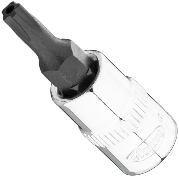 Embout de tournevis VIGOR T-Plus, carré 6,3 mm (1/4 pouce), profil interne 5 étoiles avec tenon, T20+H, V7037-IPR20