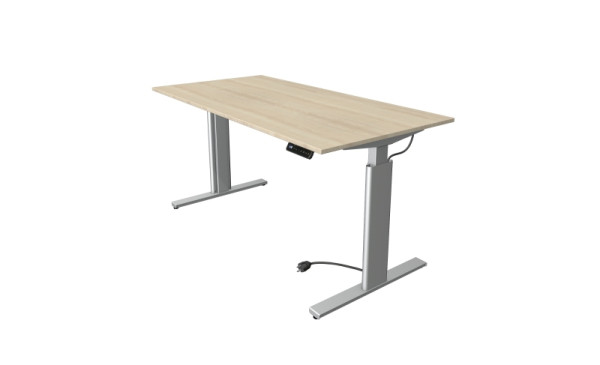 Kerkmann Move 3 table assis/debout argent, L 1600 x P 800 mm, réglable en hauteur électriquement de 720 à 1200 mm, érable, 10232750