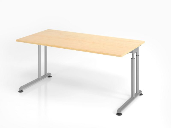 Bureau Hammerbacher ZS16, 160 x 80 cm, plateau : érable, épaisseur 25 mm, chant épais en ABS, forme rectangulaire, argent, VZS16/3/S