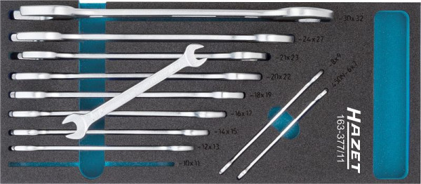 Jeu de clés à fourche doubles Hazet, profil 6 pans mâle, 6 x 7 - 30 x 32, nombre d'outils : 11, 163-377/11