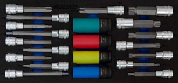 Coffret de douilles et clés à chocs Boxo 1/2", 21 pièces, UE : 10 pièces, BX383