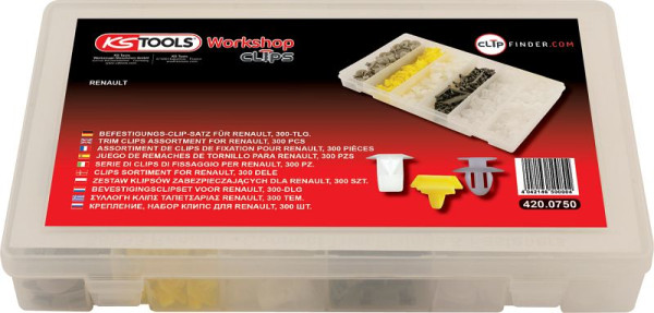 Jeu de clips de fixation KS Tools pour Renault, 300 pièces, 420.0750