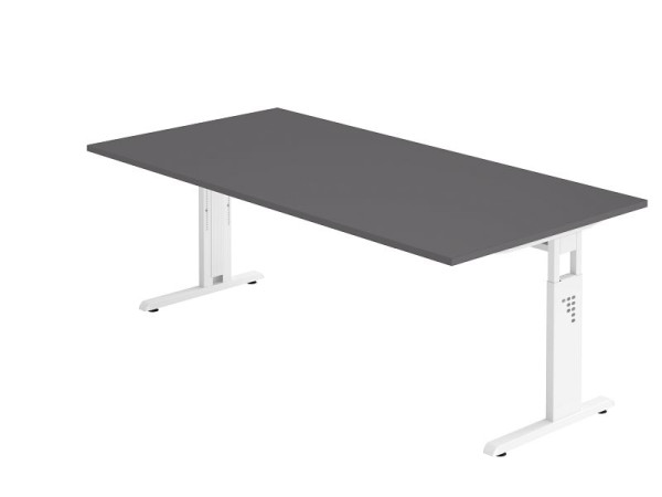 Bureau Hammerbacher pied C 200x100cm graphite/blanc, hauteur de travail 65-85 cm, VOS2E/G/W