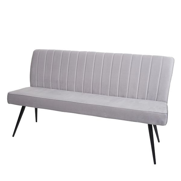 Banc Mendler HWC-K16, banc de salle à manger, banc rembourré, banc de vestiaire, dossier velours métal, 160cm gris clair, 89322+89481