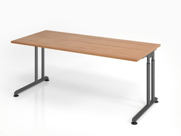 Bureau Hammerbacher ZS19, 180 x 80 cm, plateau : noyer, épaisseur 25 mm, chant épais en ABS, forme rectangulaire, graphite, VZS19/N/G
