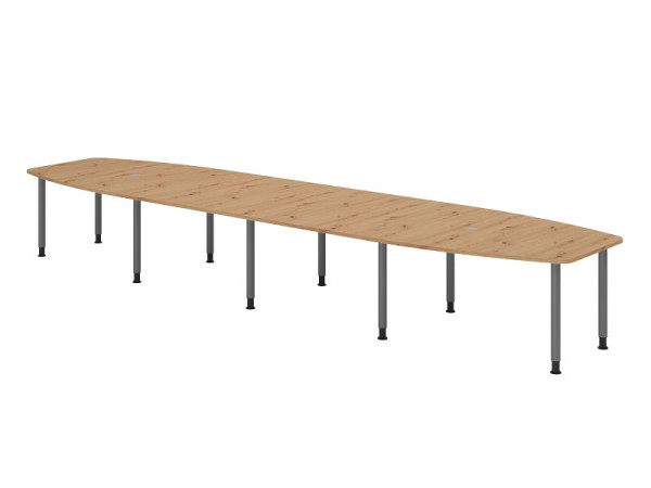 Table de conférence Hammerbacher KT52C, 520 x 130 cm, plateau : chêne noueux, épaisseur 25 mm, cadre de dix pieds graphite, tube rond 6 cm, hauteur de travail 72-74 cm, VKT52C/R/G