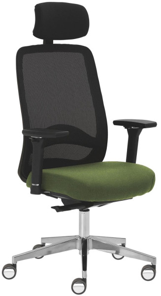 Chaise pivotante Mayer Sitzmöbel , accoudoirs 4D, piètement en aluminium, dossier en résille, roulettes pour sols durs, vert fougère, 2228_AV4D_KS_SYM++_POL_ROB_30613