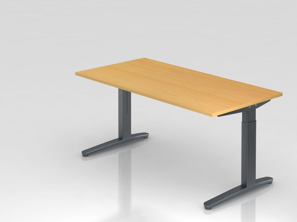 Bureau Hammerbacher pied C 160x80cm hêtre/graphite, forme rectangulaire, VXB16/6/GG