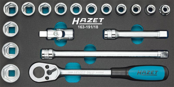 Jeu de clés à douilles Hazet, carré creux 12,5 mm (1/2 pouce), profil de traction hexagonal externe, 163-191/18