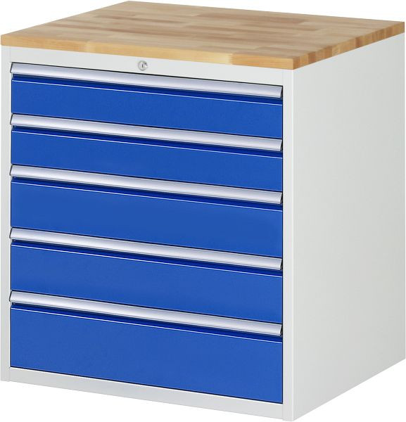 Armoire à tiroirs RAU série 7000, plan de travail en hêtre massif, 5 x taille de tiroir XL 2xH120, 2xH150, 1xH180 mm, 770x825x650 mm, 03-XL5.11A-B.11