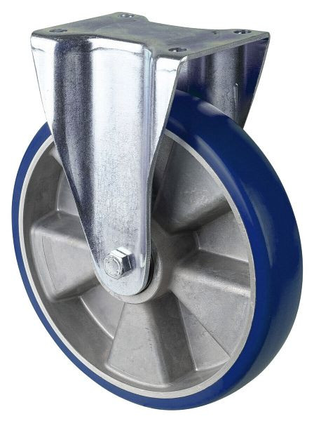 Roulette fixe pour charges lourdes BS Wheels, roue en polyuréthane 83 Shore, jante en aluminium, roulement à billes, platine, capacité de charge 800 kg, diamètre : 250 mm, L610.B92.250