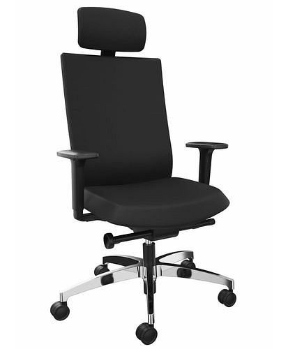 Chaise de bureau DENIOS AdJust evo, technologie Syncro-Evolution, piètement aluminium, support nuque, noir, 292408