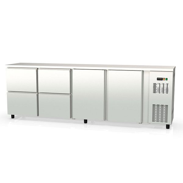 Table réfrigérée bar Vaiotec TOPLINE 530 inox / 2 portes & 4 tiroirs, 256,5x53x85 cm, 11437