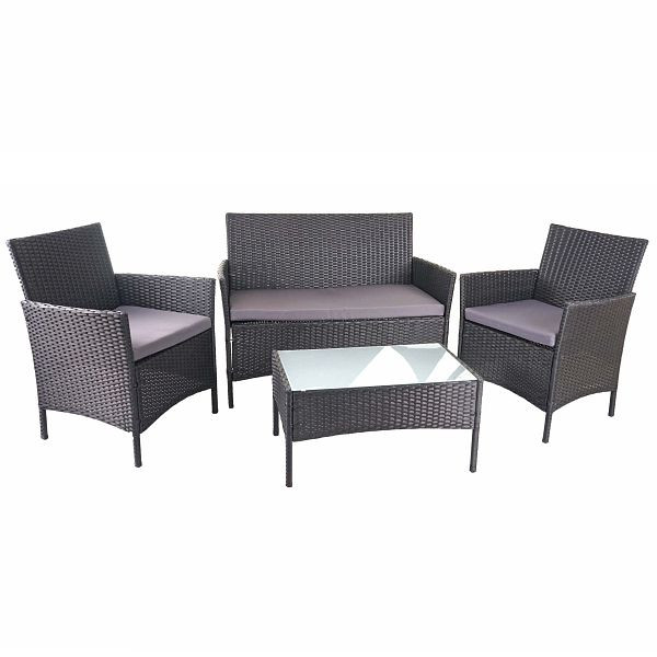 Ensemble de jardin en rotin synthétique Mendler HWC-D82, ensemble de salon, noir avec coussins anthracite, 64504