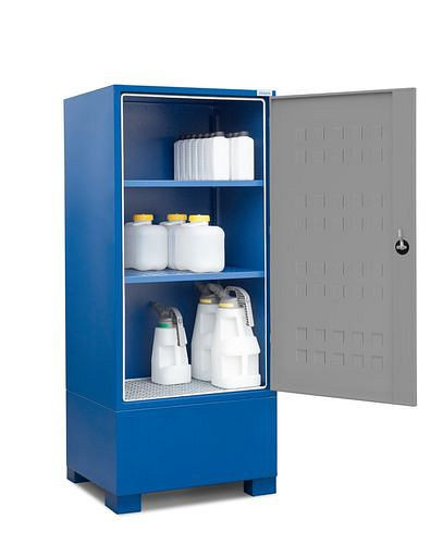 Dépôt de matières dangereuses DENIOS SteelSafe D1, avec portes et 2 étagères pour petits conteneurs, 259-062