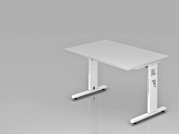 Bureau Hammerbacher pied C 120x80cm gris/blanc, hauteur de travail 65-85 cm, VOS12/5/W