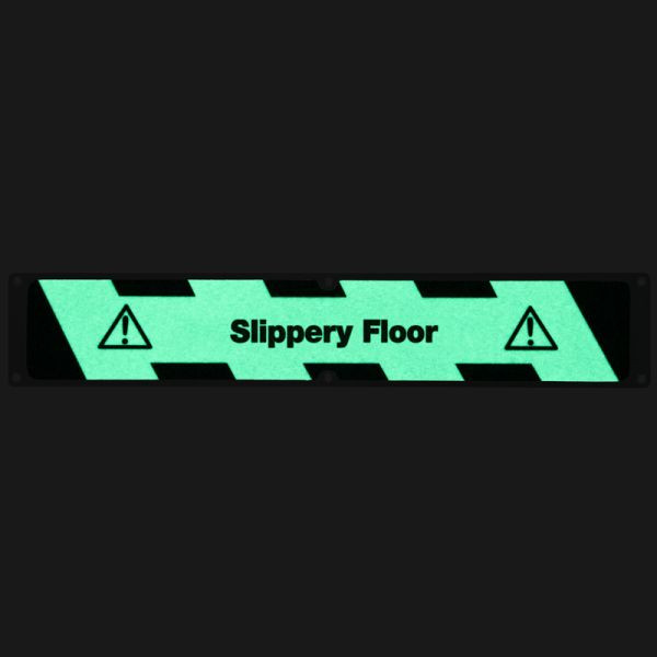 Pantalon de farine plaque antidérapante aluminium avec revêtement antidérapant m2, luminescent noir/vert "Slippery Floor"114x635mm, APM1X1EF1