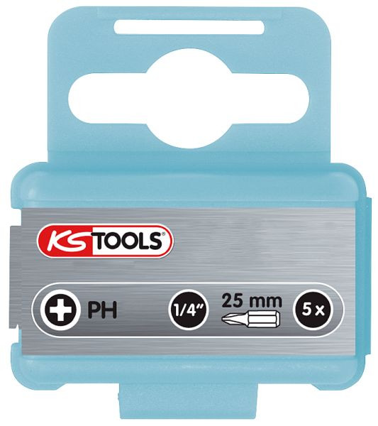 KS Tools Embout 1/4" en acier inoxydable, 25 mm, PH2, lot de 5, 910.2204