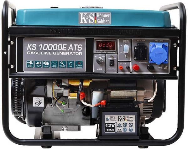 Groupe électrogène essence E-start Könner & Söhnen 8 000 W, 1 x 16 A (230 V)/1 x 32 A (230 V), 12 V, système d'alimentation de secours automatique ATS, régulateur de tension, écran, KS 10000E ATS