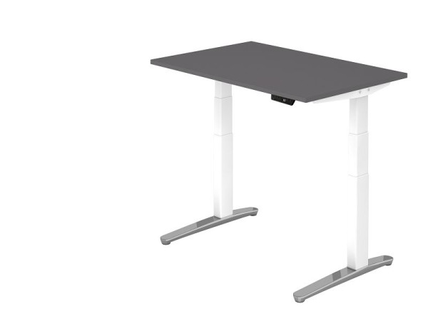 Hammerbacher bureau assis-debout électrique 120x80cm graphite/aluminium poli blanc, forme rectangulaire, VXBHM12/G/WC