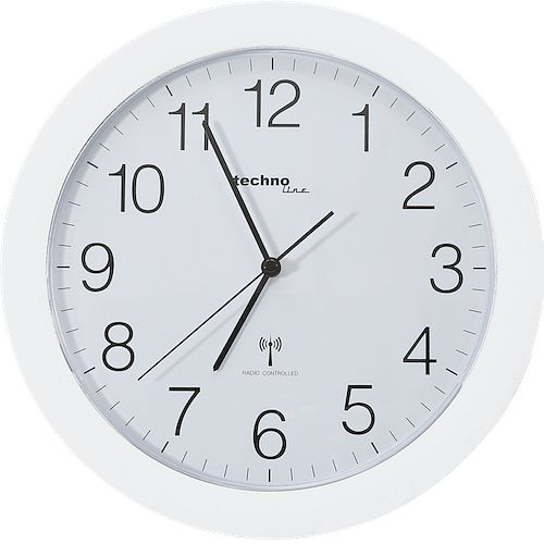 Horloge murale radiocommandée Technoline blanc, horloge radiocommandée en plastique, dimensions : Ø 30 cm, WT 8000 blanc
