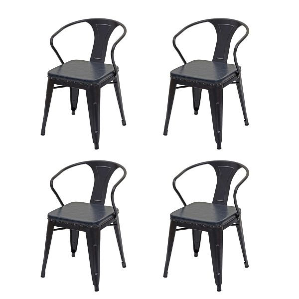 Mendler ensemble de 4 chaises de salle à manger HWC-H10d, chaise chaise de cuisine, Chesterfield métal imitation cuir Industrial Gastro, noir-gris, 72468