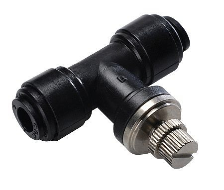 temporisateur L-DVT-B6-KU-H2O, vanne d'étranglement en T, raccord enfichable pour tuyau Ø 6 mm, UE : 10 pièces, 03080354