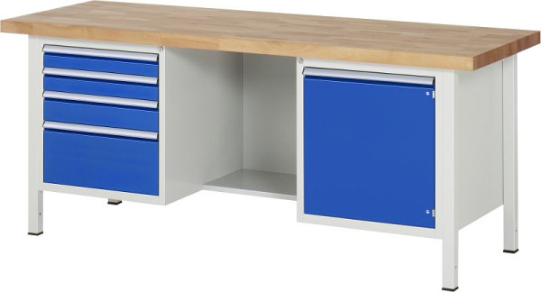 Établi RAU série 8000 - construction à cadre (cadre soudé), conteneur à triple fond (4x tiroir, 1x porte battante), 2000x840x700 mm, 03-8553A2-207B4S.11