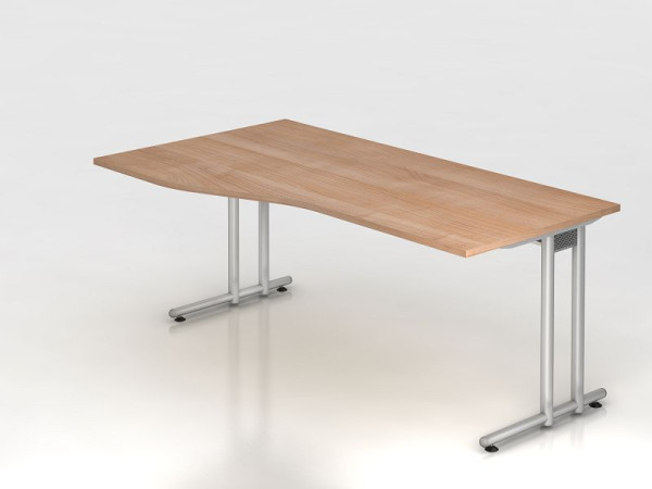 Bureau Hammerbacher pied C 180x100/80cm noyer/argent, hauteur de travail 72 cm, VNS18/N/S