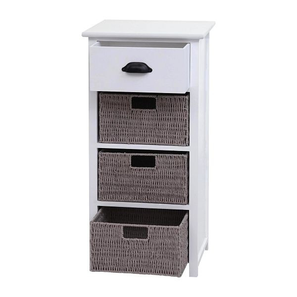 Commode Mendler HWC-K84 avec paniers, armoire à tiroirs, bois 83x40x29cm, blanc, paniers gris, 97645