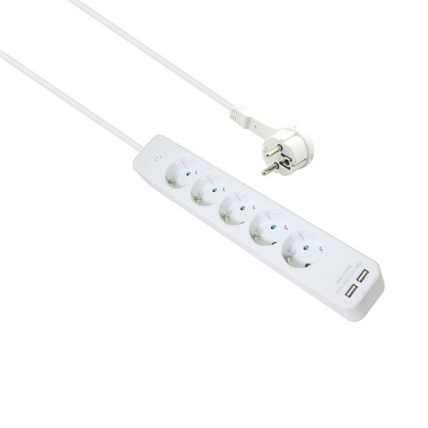Multiprise Helos ADVANCED, 5 voies, chargeur USB blanc, 1,5 m, avec interrupteur, 286665
