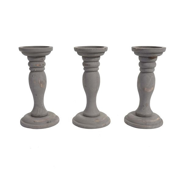 Mendler set de 3 bougeoirs T361, bougeoir, look shabby vintage hauteur 24cm, gris, 38449